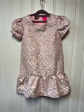 Lilly Pulitzer Girls Pink Metallic Leopard Jacquard Puff Sleeve Dress Size 14